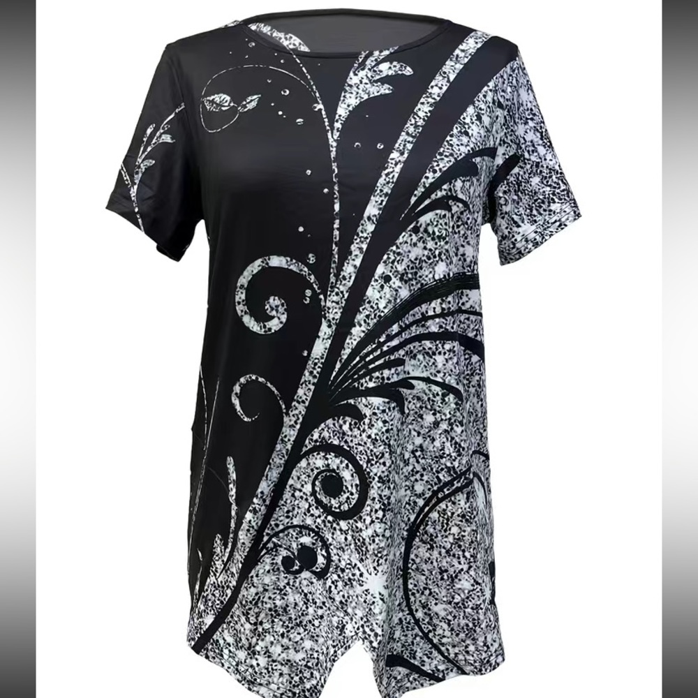 NEW Plus Size 1 XLarge /14  Asymmetrical Black White And  Silver/Gray Top - Picture 4 of 7